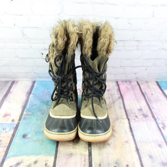 Sorel Joan of Arctic Green Suede Faux Fur Waterproof Winter Boots Size 7 - Picture 5 of 10